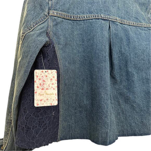 FREE PEOPLE NWT Floral Lace & Dark Denim Jean Jacket – Size XS - Picture 6 of 13